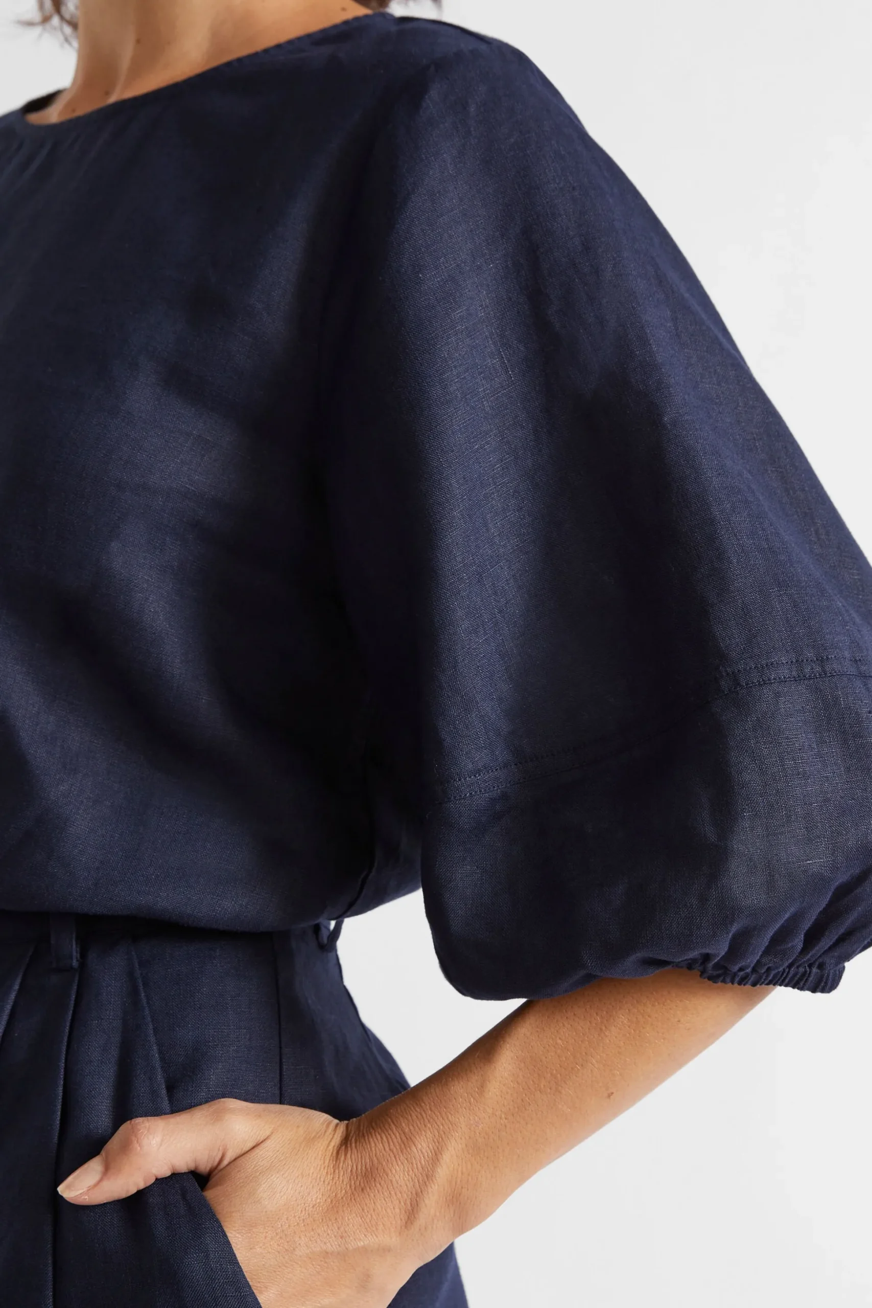 Seed Heritage T-Shirts & Tops-Core Linen Balloon Sleeve Top Midnight Sky