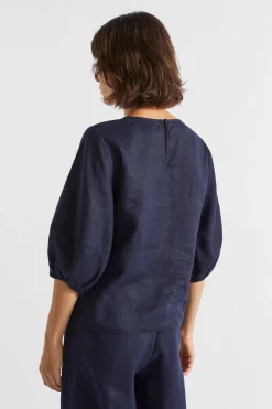 Seed Heritage T-Shirts & Tops-Core Linen Balloon Sleeve Top Midnight Sky