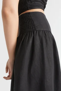 Seed Heritage Skirts-Core Linen Gathered Maxi Skirt Black