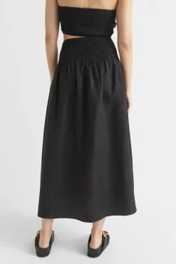 Seed Heritage Skirts-Core Linen Gathered Maxi Skirt Black