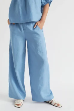 Seed Heritage Pants-Core Linen Waisted Pant Soft Cobalt