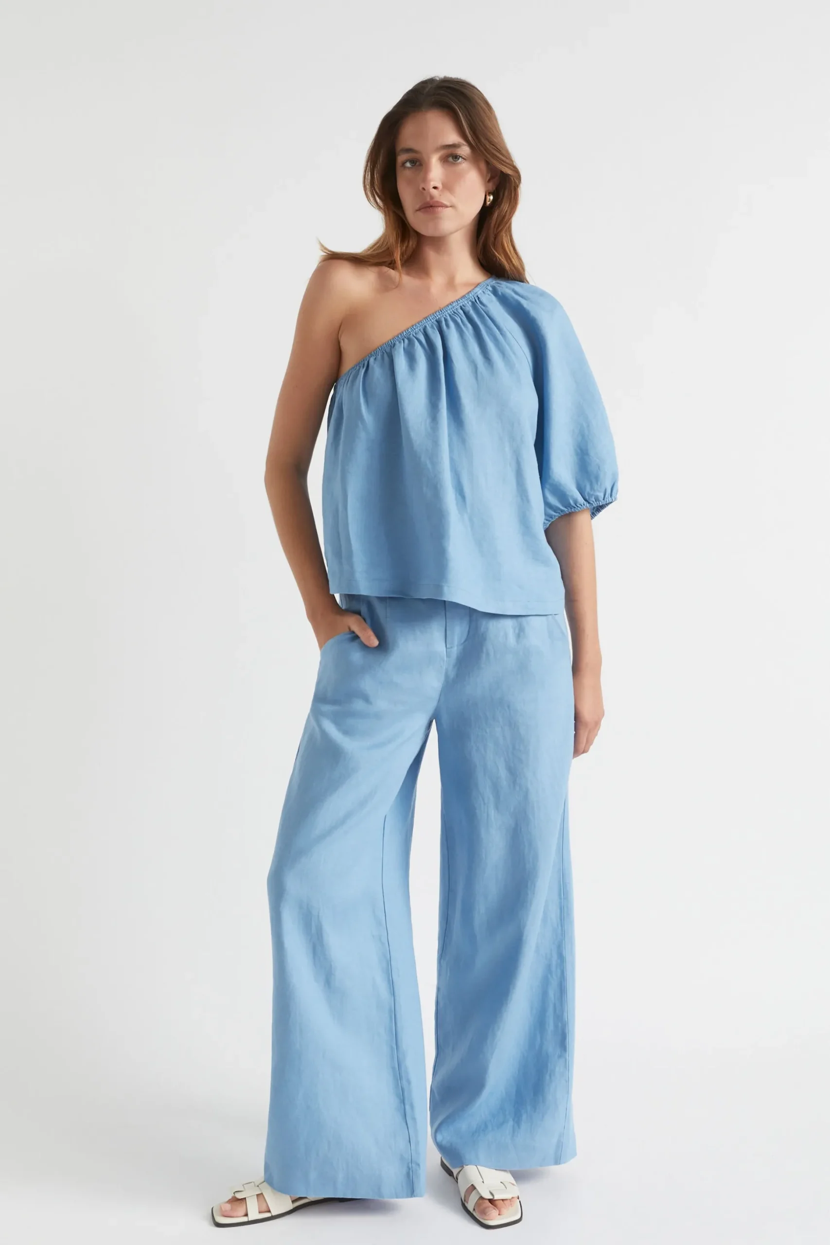 Seed Heritage Pants-Core Linen Waisted Pant Soft Cobalt