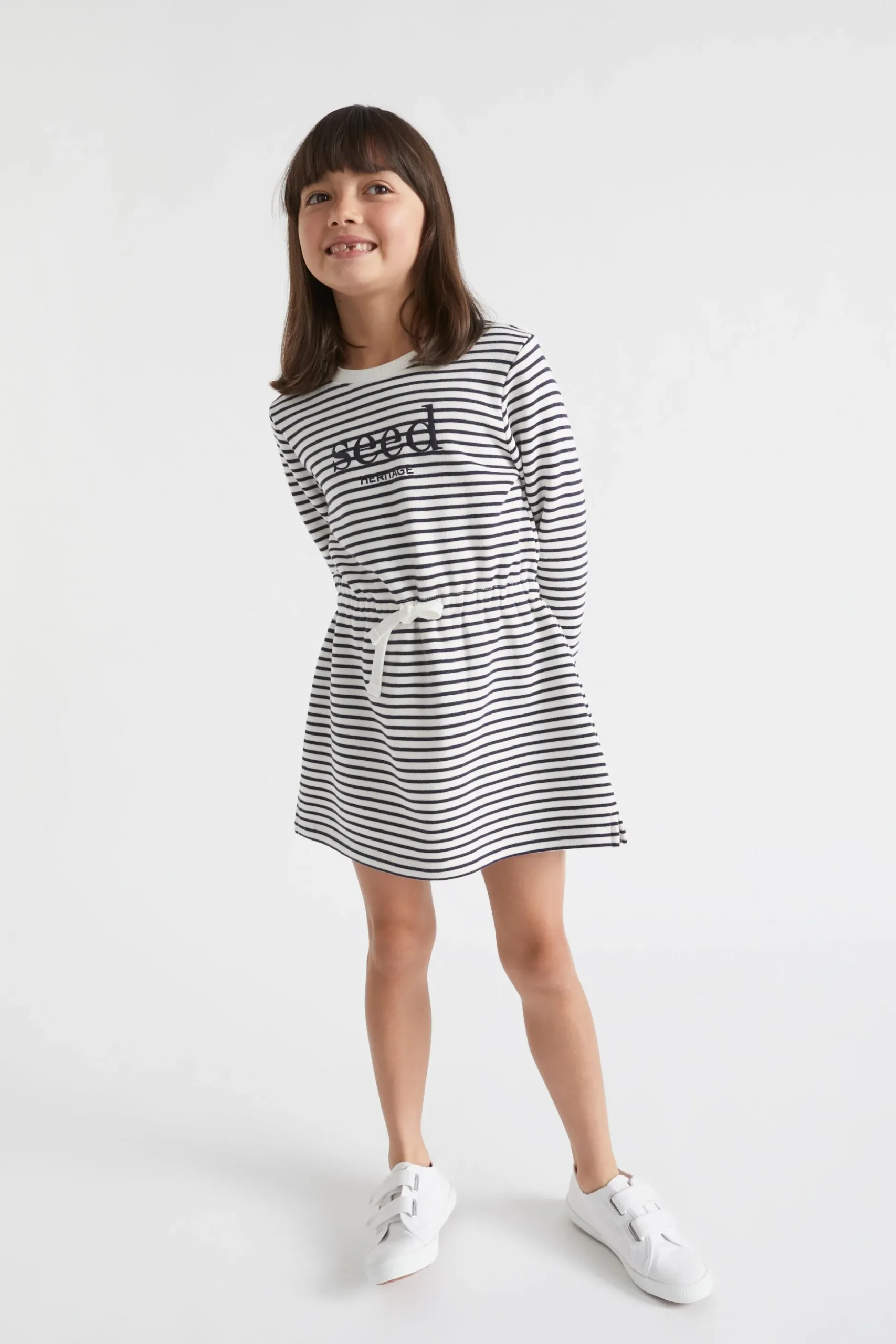 Seed Heritage Dresses-Core Logo Dress Midnight Stripe