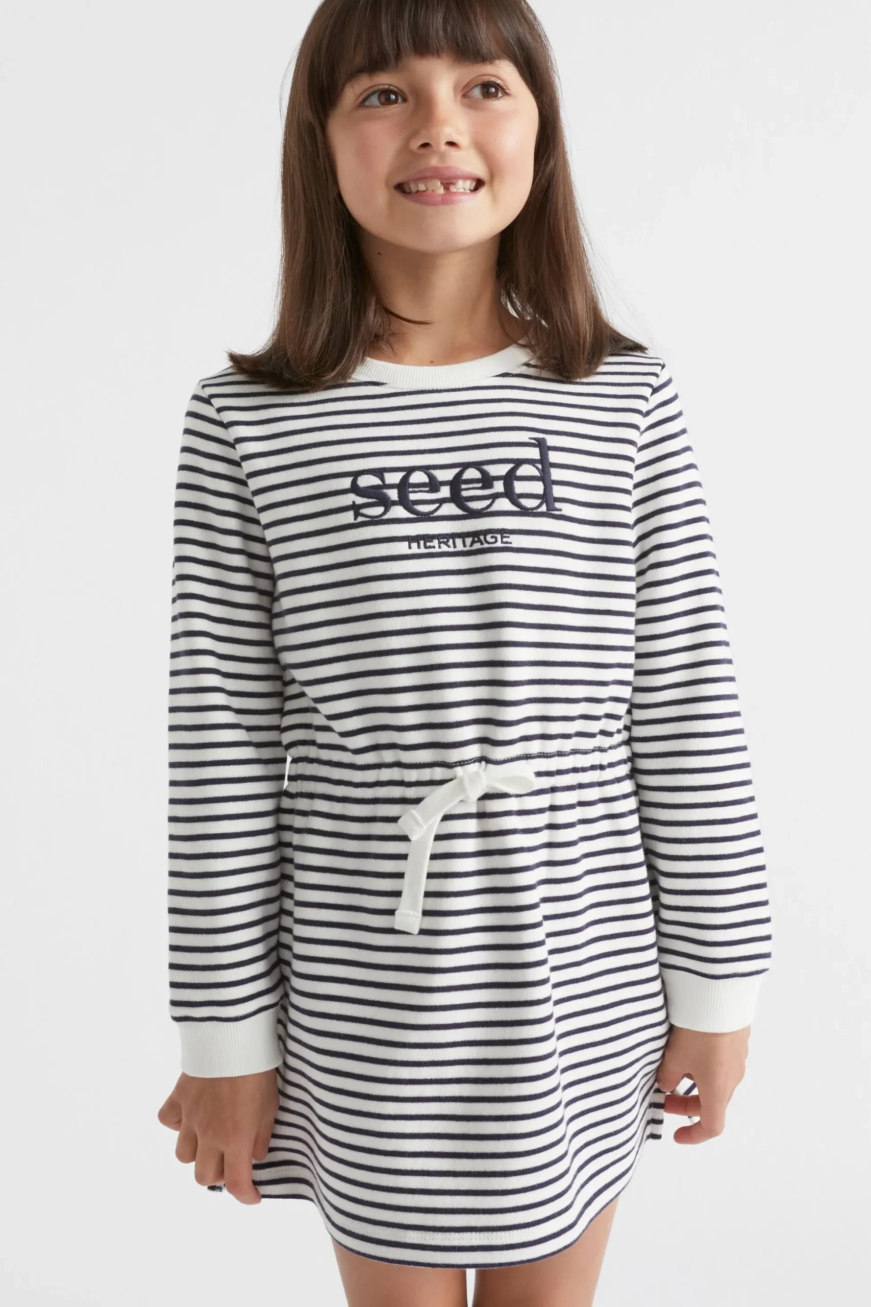 Seed Heritage Dresses-Core Logo Dress Midnight Stripe