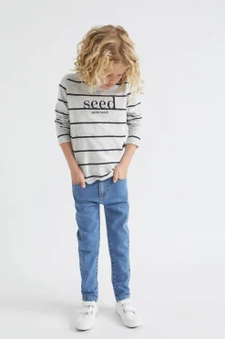 Seed Heritage T-Shirts & Tops-Core Logo Rugby Tee Cloudy Marle Stripe