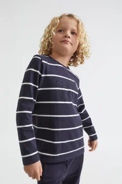 Seed Heritage T-Shirts & Tops-Core Logo Rugby Tee Midnight Blue Stripe