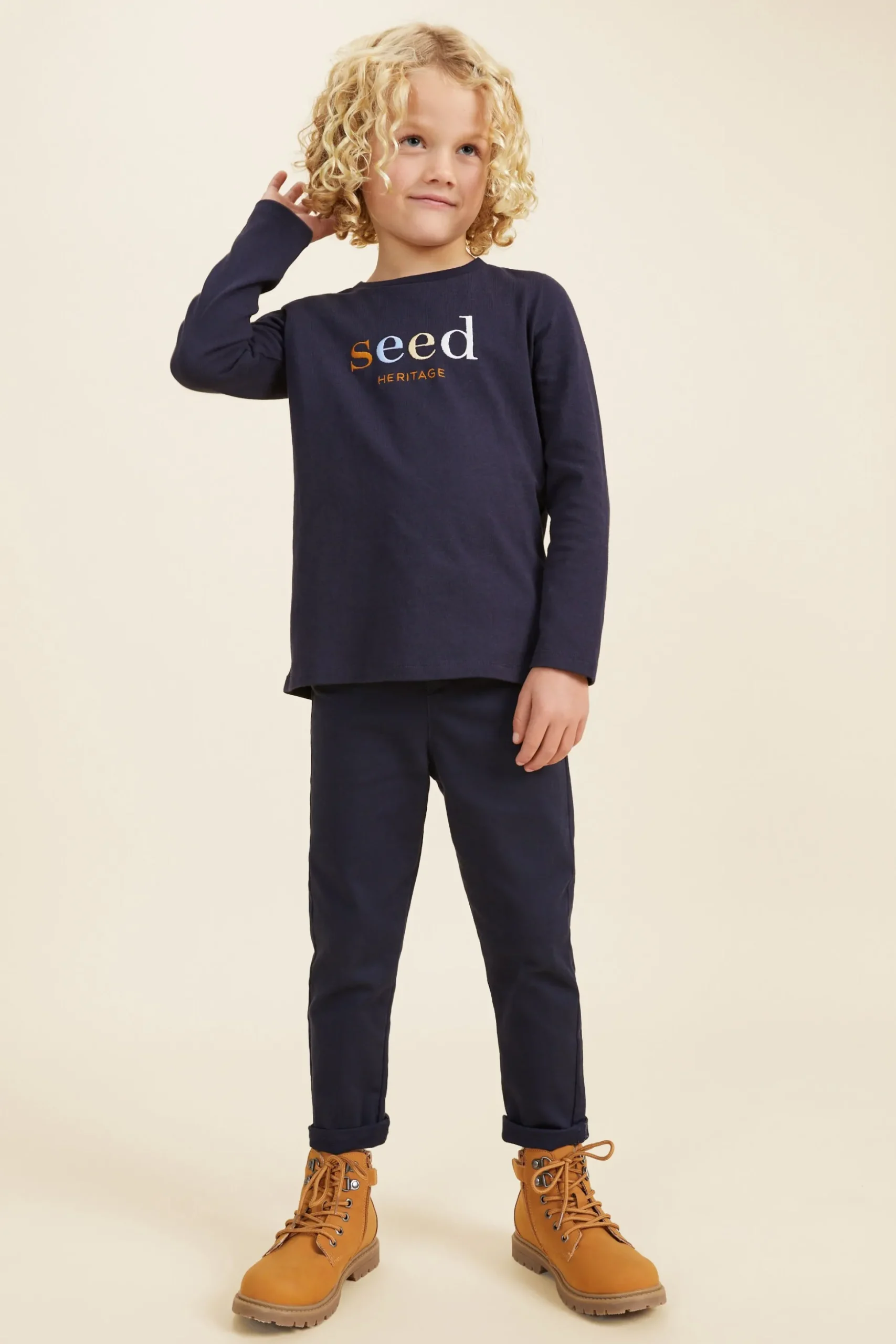 Seed Heritage T-Shirts & Tops-Core Logo Rugby Tee Midnight Blue