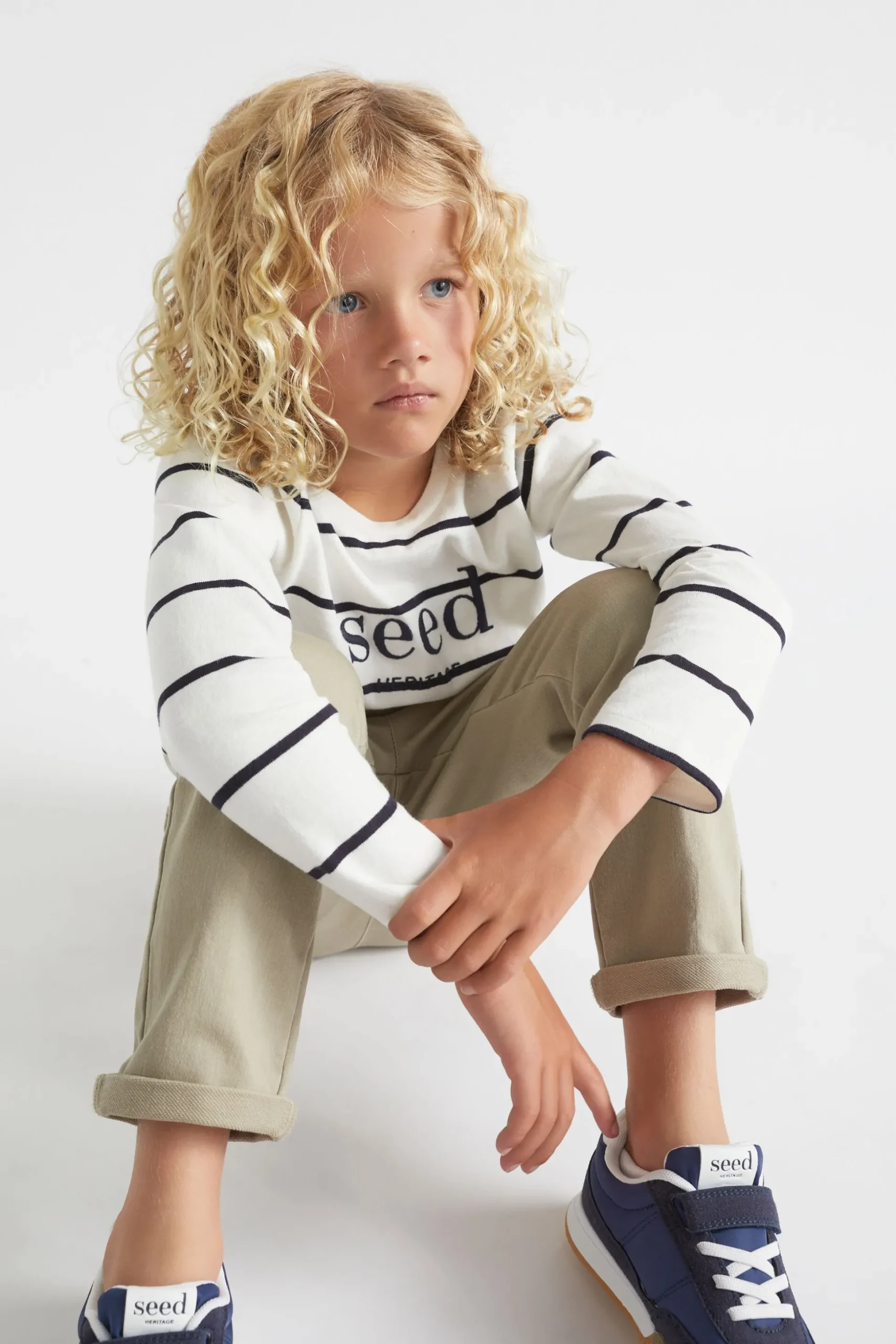 Seed Heritage T-Shirts & Tops-Core Logo Rugby Tee Canvas Stripe