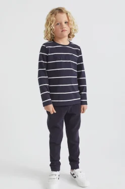 Seed Heritage T-Shirts & Tops-Core Logo Rugby Tee Midnight Blue Stripe