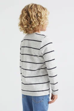 Seed Heritage T-Shirts & Tops-Core Logo Rugby Tee Cloudy Marle Stripe