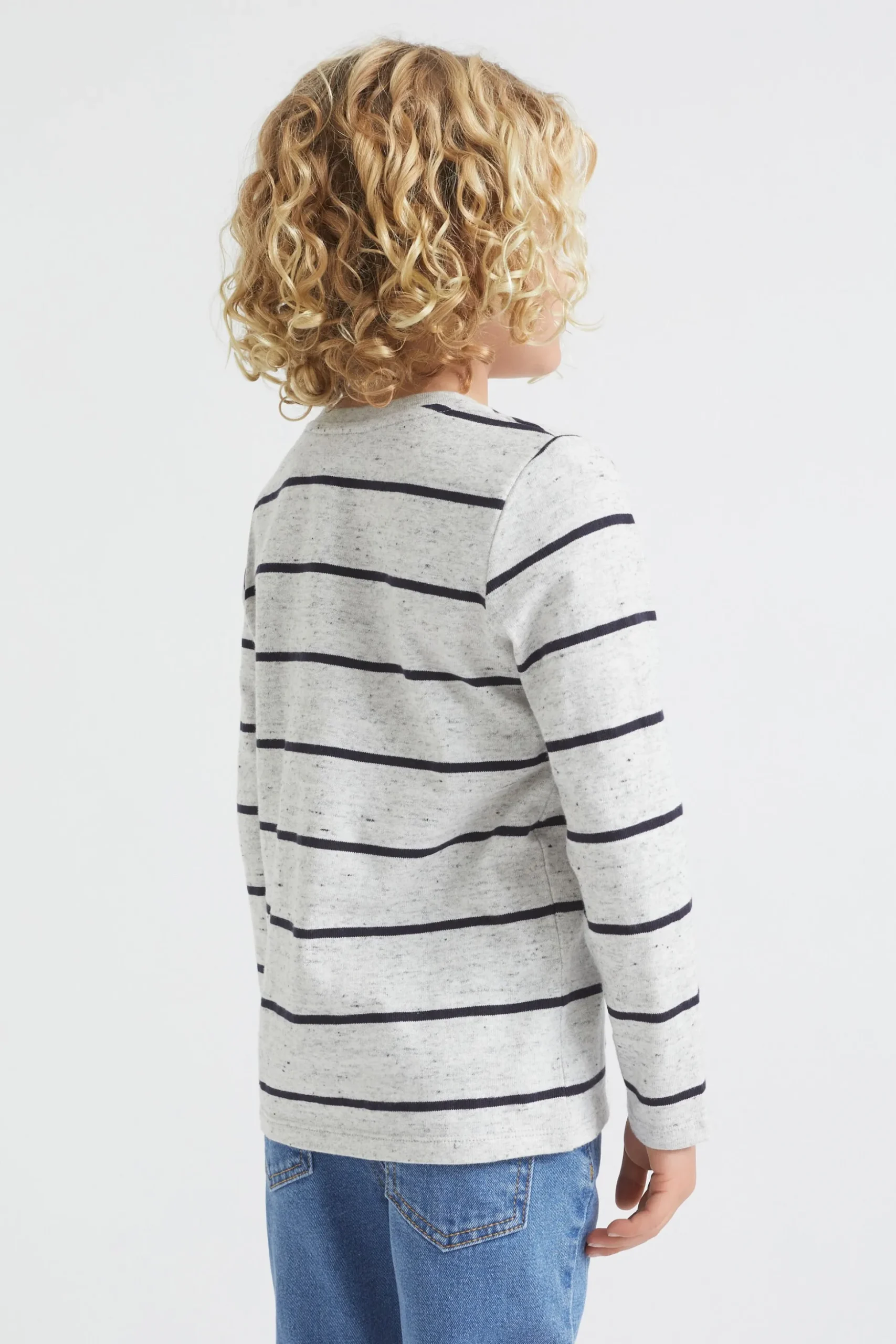 Seed Heritage T-Shirts & Tops-Core Logo Rugby Tee Cloudy Marle Stripe