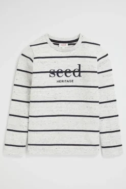 Seed Heritage T-Shirts & Tops-Core Logo Rugby Tee Cloudy Marle Stripe