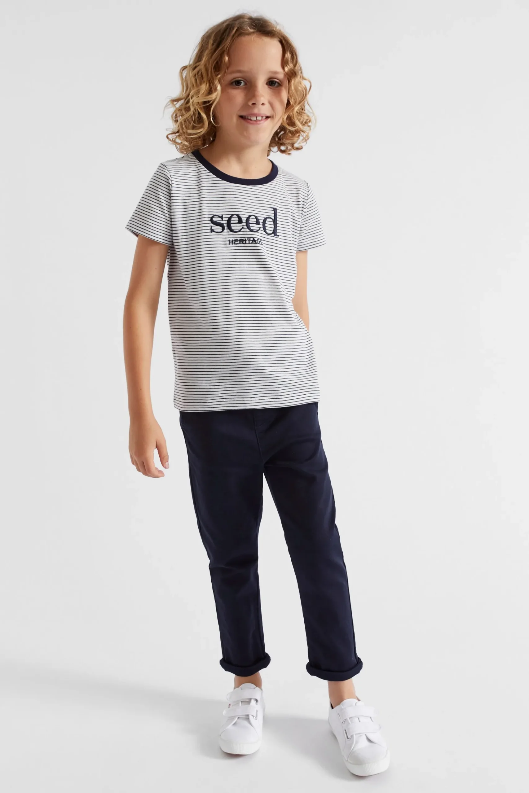 Seed Heritage T-Shirts & Tops-Core Logo Tee Blue Stripe