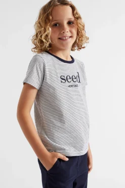 Seed Heritage T-Shirts & Tops-Core Logo Tee Blue Stripe