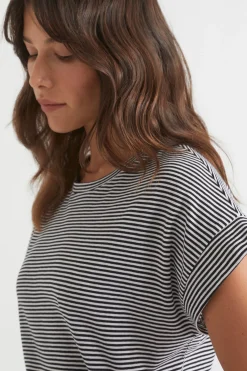 Seed Heritage T-Shirts & Tops-Core Longline Tee Mono Stripe