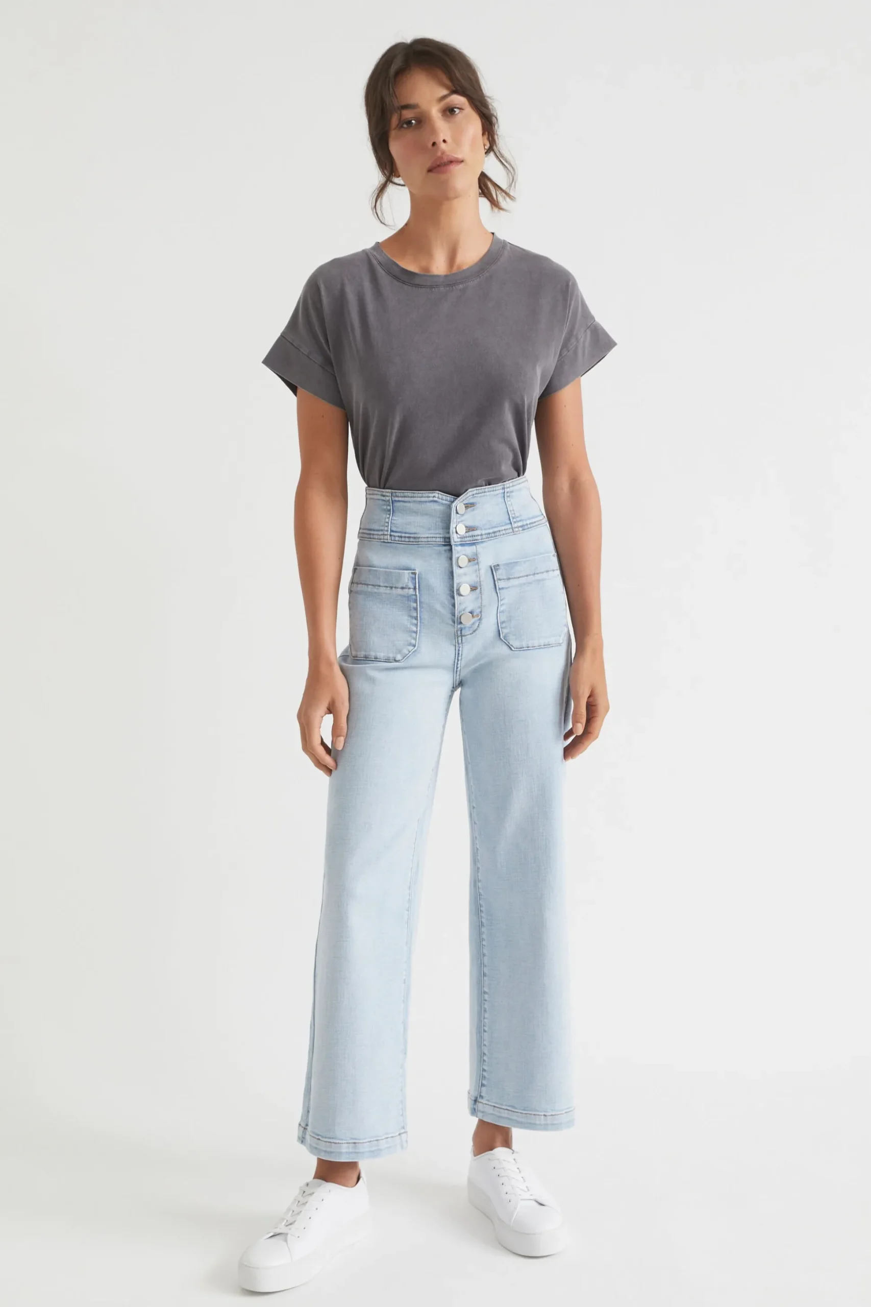 Seed Heritage T-Shirts & Tops-Core Longline Tee Coal Wash