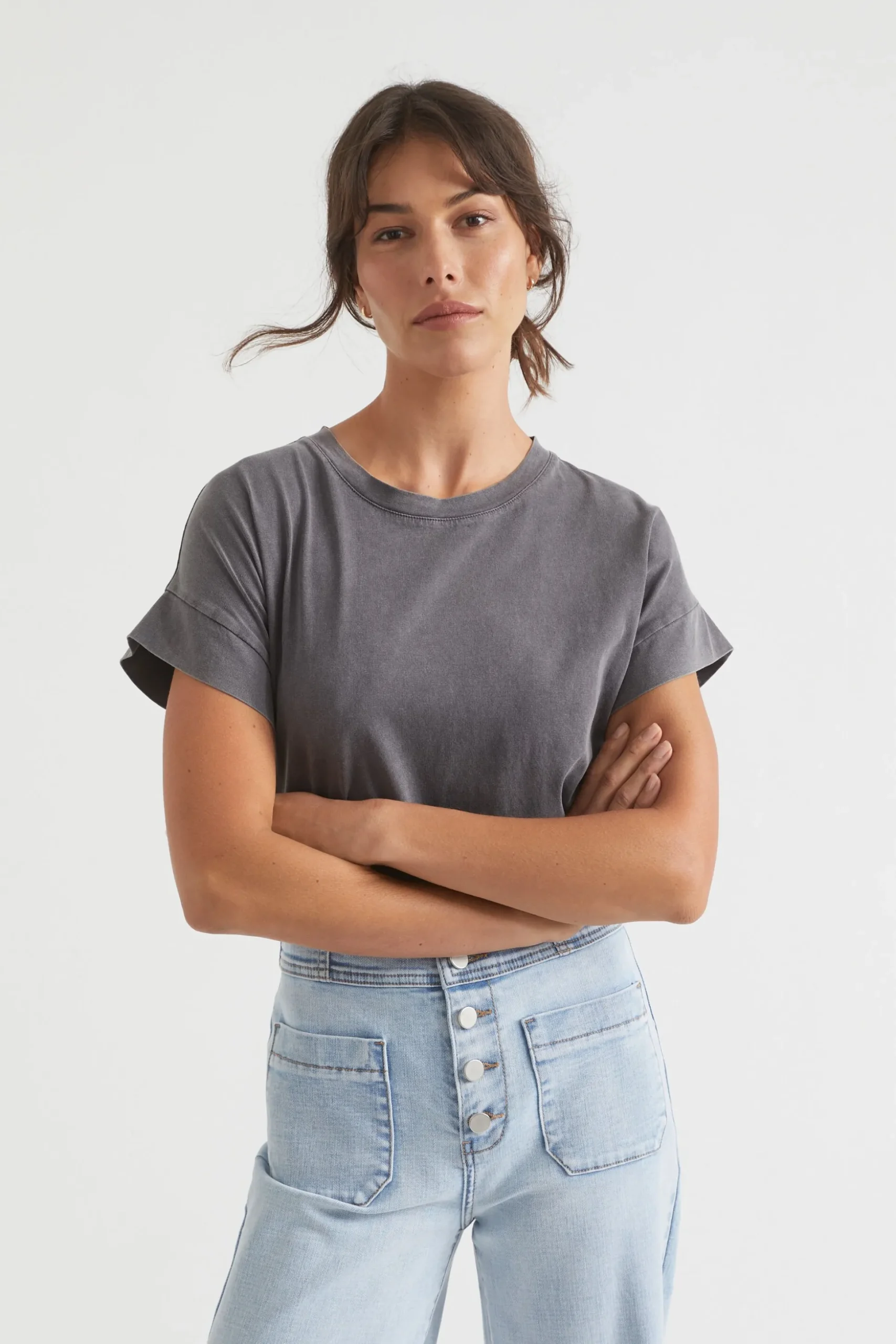 Seed Heritage T-Shirts & Tops-Core Longline Tee Coal Wash