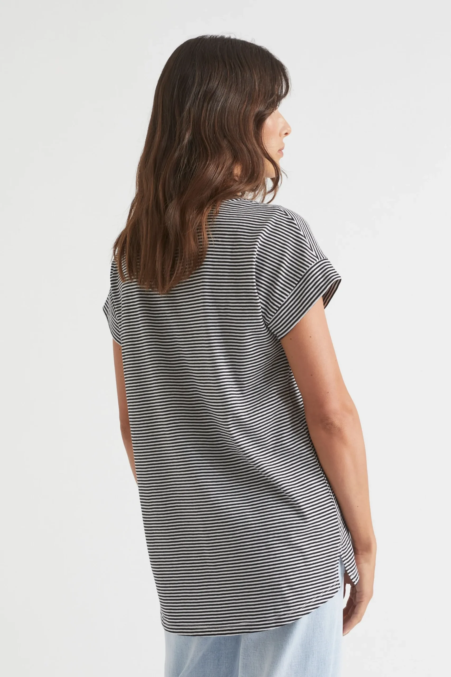 Seed Heritage T-Shirts & Tops-Core Longline Tee Mono Stripe