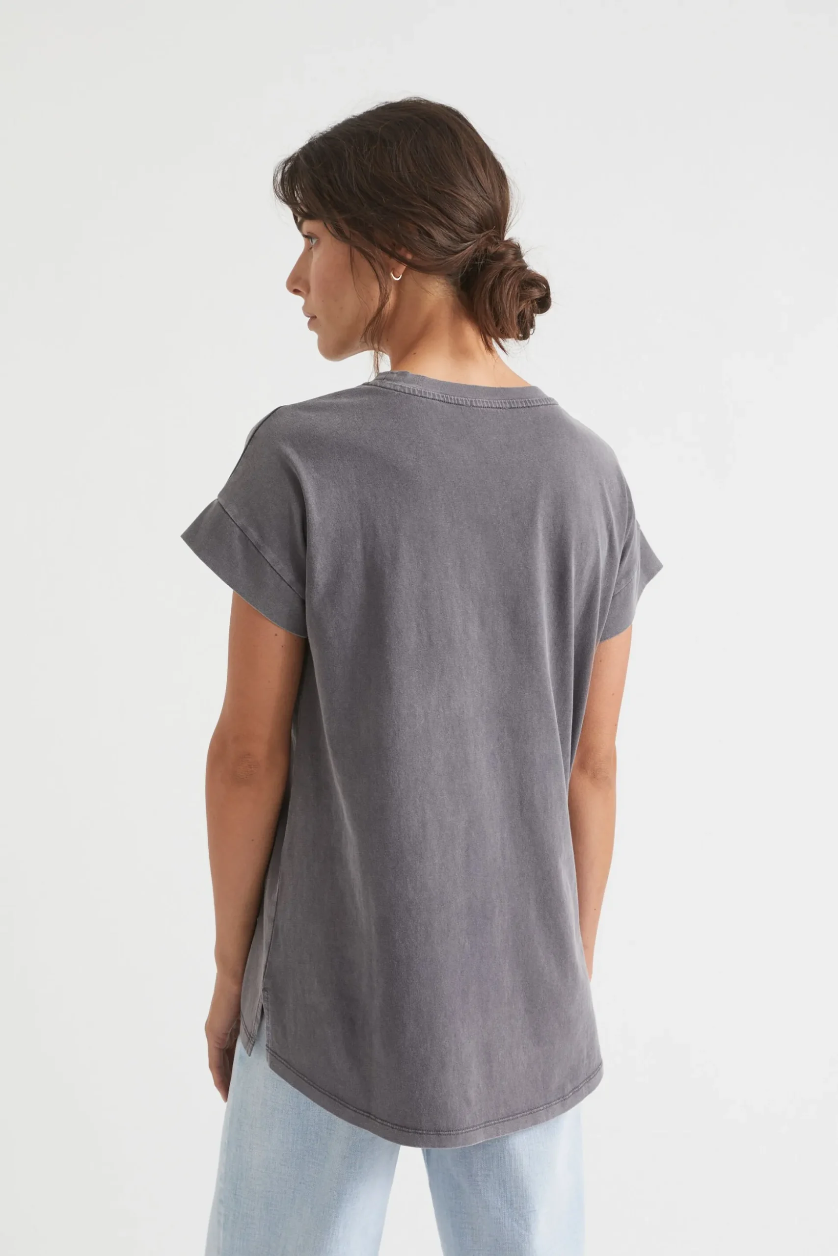 Seed Heritage T-Shirts & Tops-Core Longline Tee Coal Wash
