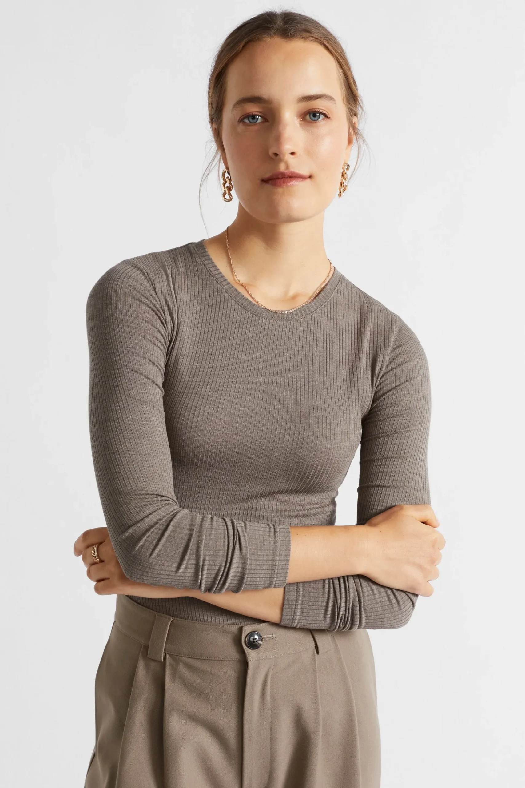 Seed Heritage T-Shirts & Tops-Core Rib Crew Neck Top Hazel Marle