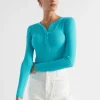 Seed Heritage T-Shirts & Tops-Core Rib Henley Top Peacock Blue