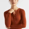 Seed Heritage T-Shirts & Tops-Core Rib Henley Top Burnt Brick