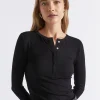 Seed Heritage T-Shirts & Tops-Core Rib Henley Top Black