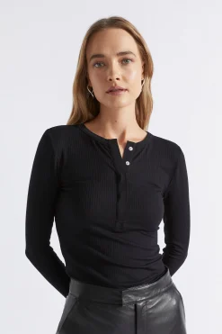 Seed Heritage T-Shirts & Tops-Core Rib Henley Top Black