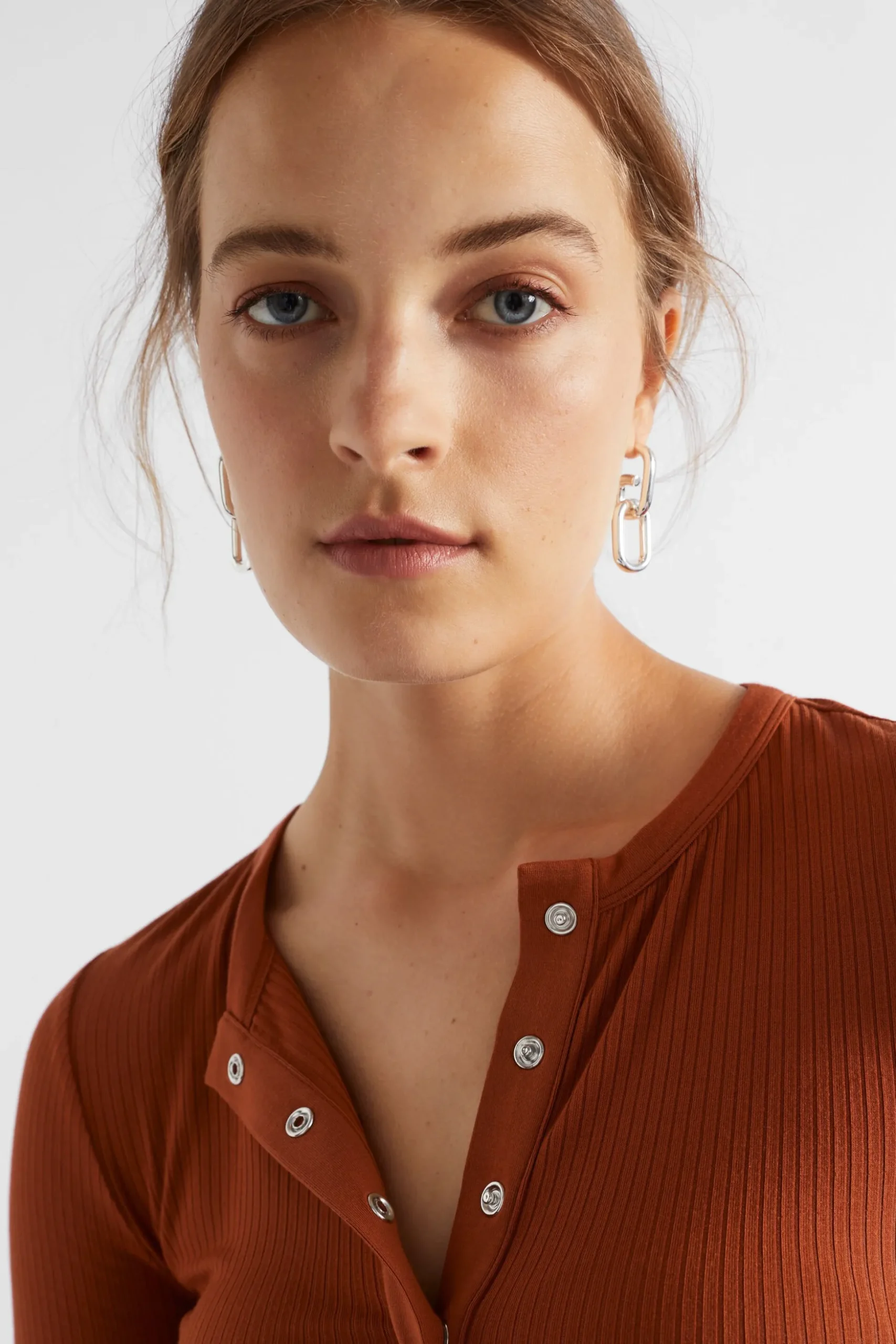 Seed Heritage T-Shirts & Tops-Core Rib Henley Top Burnt Brick