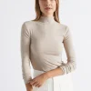 Seed Heritage T-Shirts & Tops-Core Rib Mock Neck Top Light Storm Marle