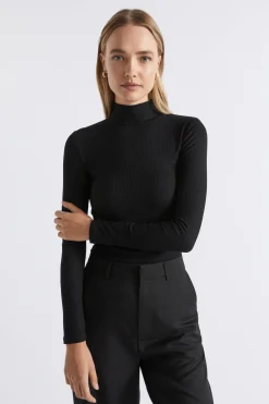 Seed Heritage T-Shirts & Tops-Core Rib Mock Neck Top Black