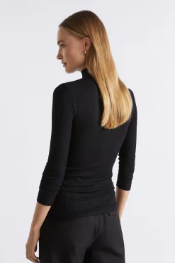 Seed Heritage T-Shirts & Tops-Core Rib Mock Neck Top Black