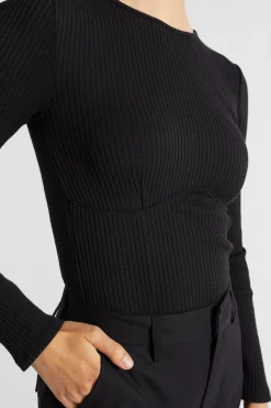 Seed Heritage T-Shirts & Tops-Corset Rib Top Black