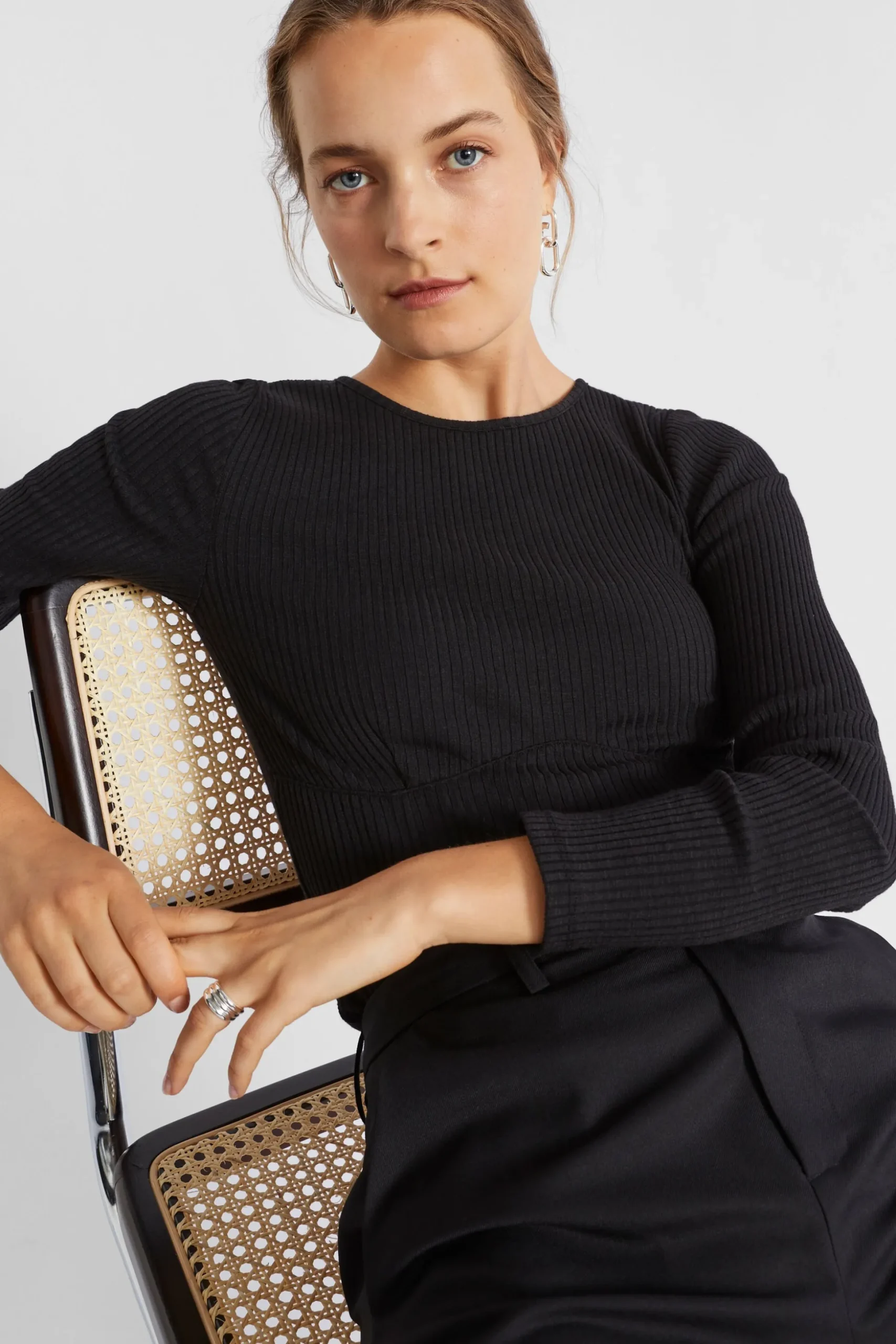 Seed Heritage T-Shirts & Tops-Corset Rib Top Black