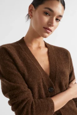 Seed Heritage Knitwear & Sweaters-Cosy Knit Mid Length Cardigan Hot Chocolate Marle