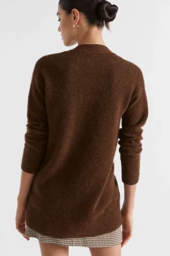 Seed Heritage Knitwear & Sweaters-Cosy Knit Mid Length Cardigan Hot Chocolate Marle