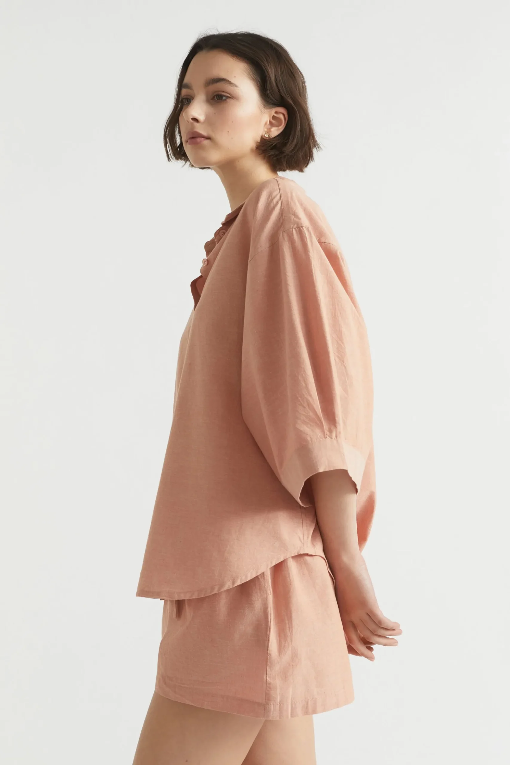 Seed Heritage Sleepwear-Cotton Linen Sleep Shirt Terracotta