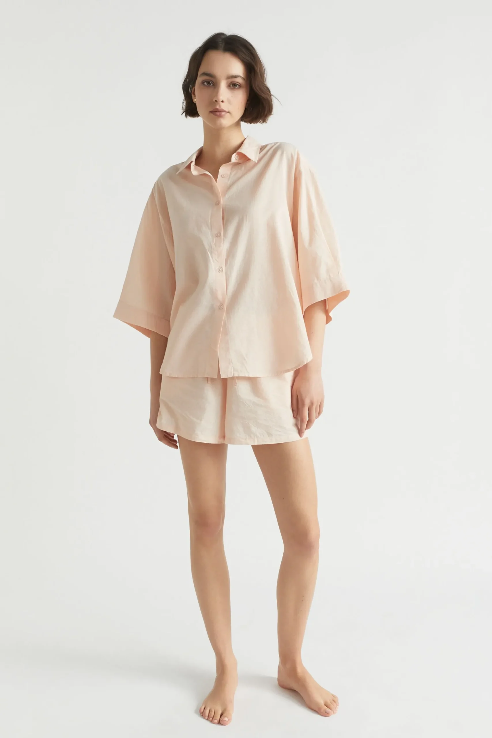 Seed Heritage Sleepwear-Cotton Linen Sleep Shirt Blush