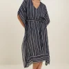 Seed Heritage Scarves & Kaftans-Cotton Longline Kaftan Deep Navy Multi