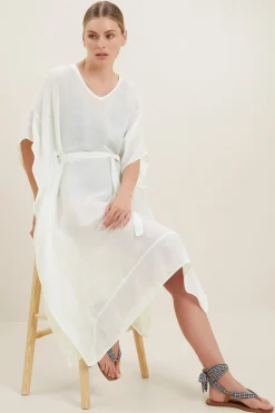 Seed Heritage Scarves & Kaftans-Cotton Longline Kaftan White