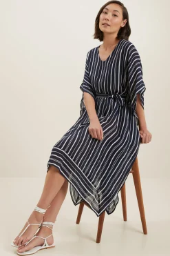 Seed Heritage Scarves & Kaftans-Cotton Longline Kaftan Deep Navy Multi
