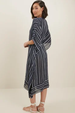 Seed Heritage Scarves & Kaftans-Cotton Longline Kaftan Deep Navy Multi