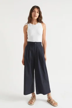 Seed Heritage Pants-Cotton Pleat Front Pant Deep Navy