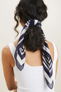 Seed Heritage Scarves & Kaftans-Cotton Printed Square Scarf Deep Navy Multi