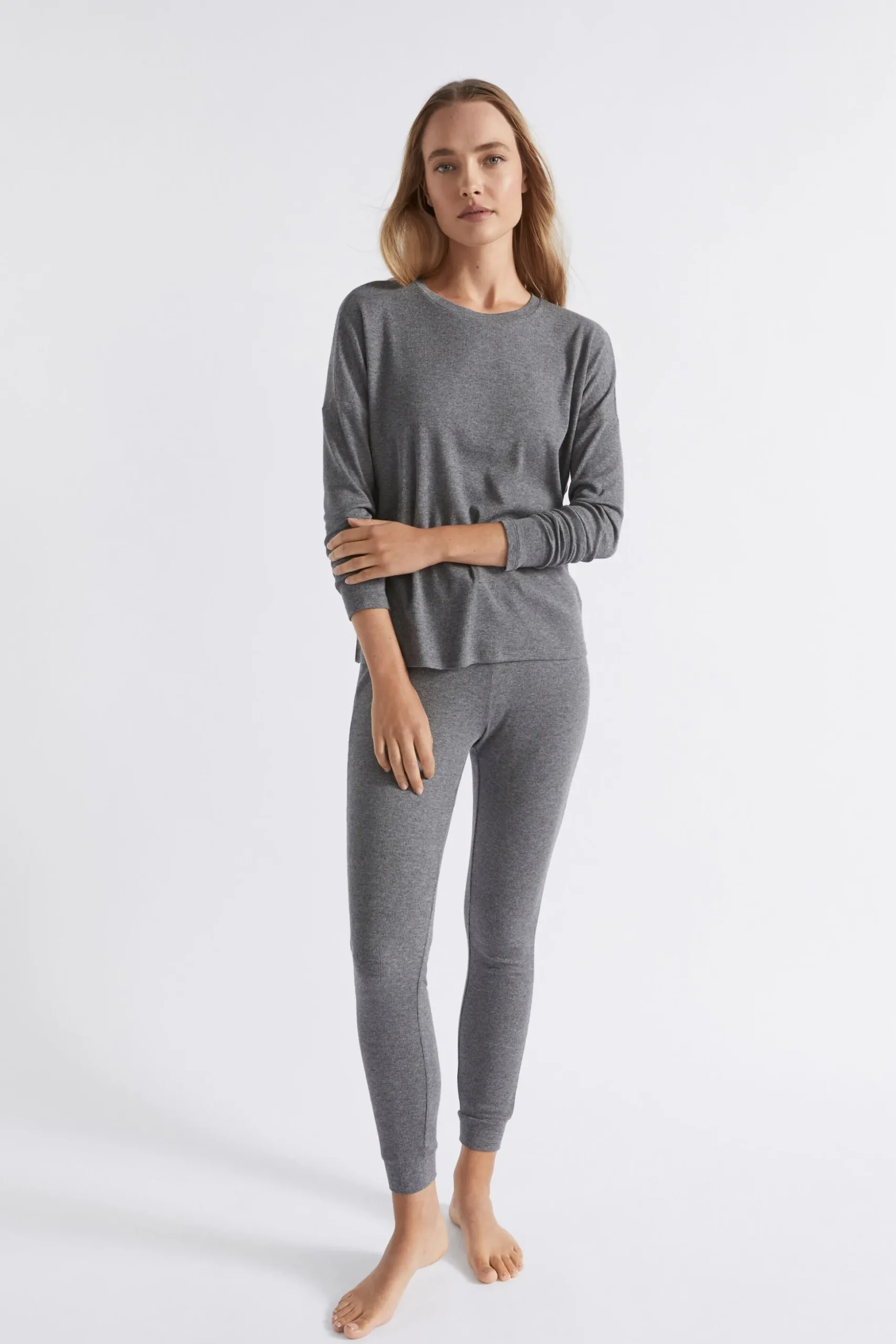 Seed Heritage Sleepwear-Cotton Rib Sleep Bottom Charcoal Marle