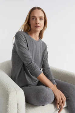 Seed Heritage Sleepwear-Cotton Rib Sleep Top Charcoal Marle