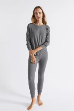 Seed Heritage Sleepwear-Cotton Rib Sleep Top Charcoal Marle