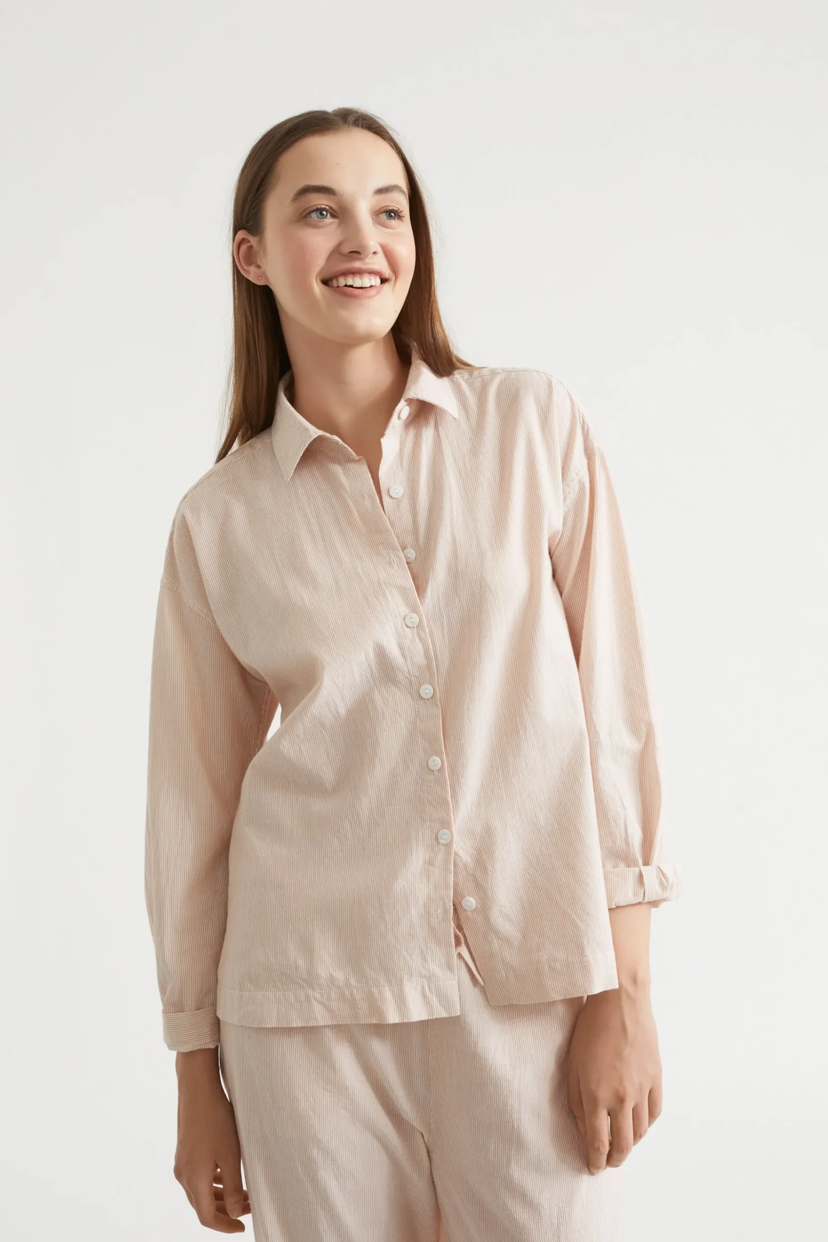 Seed Heritage Sleepwear-Cotton Sleep Shirt Clay Stripe