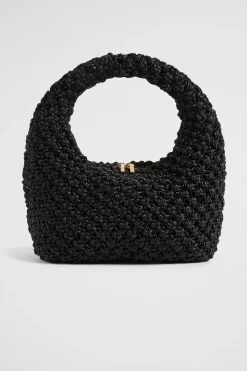 Seed Heritage Shoulder Bags-Crochet Rope Bag Black
