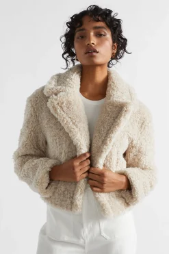 Seed Heritage Jackets & Vests-Crop Teddy Jacket Oat Marle